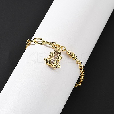 Brass Micro Pave Clear Cubic Zirconia Charm Bracelets BJEW-U020-19G-1