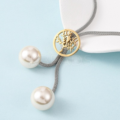 304 Stainless Steel Tree of Life Lariat Necklaces for Women NJEW-B149-04GP-02-1