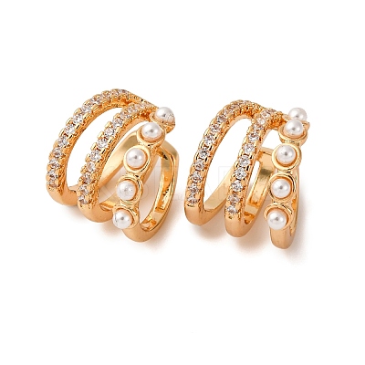 Triple C-Shaped Brass Micro Pave Clear Cubic Zirconia Cuff Earrings EJEW-Z127-09G-1