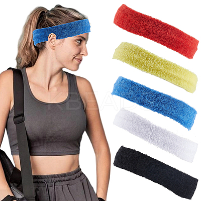 5Pcs 5 Colors Cotton & Spandex Yarns Exercise Elastic Headbands OHAR-CY0001-13-1