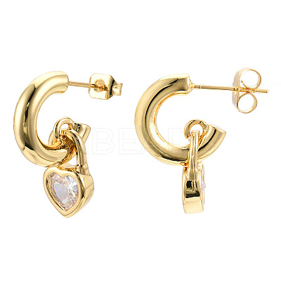 Cubic Zirconia Heart Padlock Dangle Stud Earrings EJEW-N011-119-1