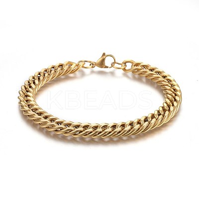 Ion Plating(IP) 304 Stainless Steel Cuban Link Chain Bracelets BJEW-L637-01A-G-1