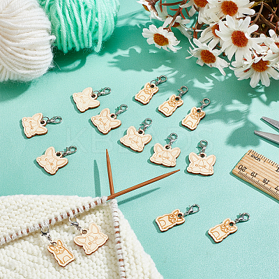 Wood Dog Pendant Locking Stitch Markers HJEW-NB00122-1