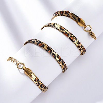 304 Stainless Steel Leopard Print Flat Snake Chain Necklaces for Women NJEW-A044-02B-G-01-1