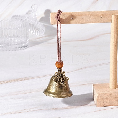 Iron Bell & Tibetan Style Alloy Flower Pendant Decorations HJEW-JM03368-1