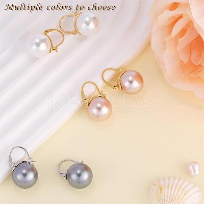 Pearl Earrings Gray Round Ball Hoop Dangle Earrings Stud Elegant Shell Pearl Drop Stud Imitation Freshwater Cultured Pearls Earrings Brass Charms Jewelry Gift for Women JE1096A-1