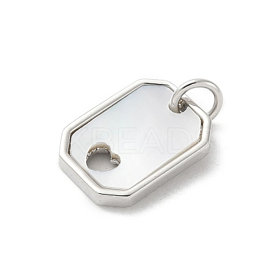Brass Pave Natural White Shell Hollow Heart Rectangle Charms with Jump Rings KK-S522-16P-1