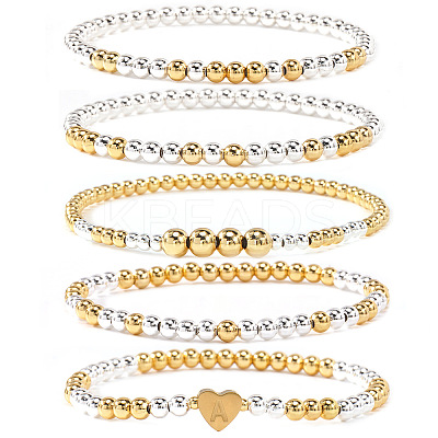 5Pcs Brass Beads Stretch Bracelets for Women CW0227-1-1