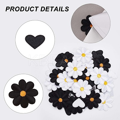 60Pcs 4 Style Sunflower & Love Heart Shape Computerized Embroidery Cloth Iron on/Sew on Patches DIY-GF0006-77-1