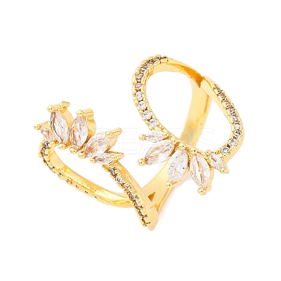 Brass Clear Cubic Zirconia Horse Eye Cuff Rings for Women RJEW-U047-31G-1