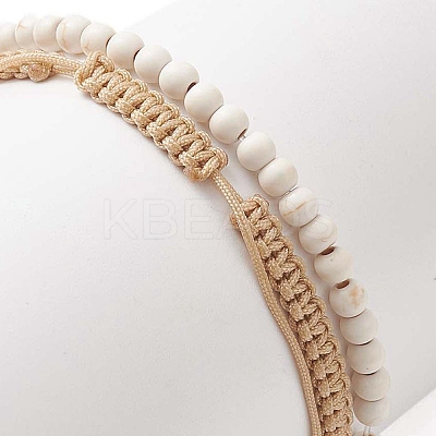 2Pcs 2 Style Synthetic Turquoise(Dyed) & Natural White Jade Braided Bead Bracelets Set BJEW-JB09255-1