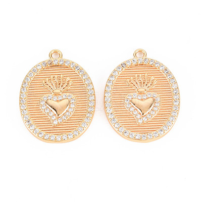 Brass Micro Pave Clear Cubic Zirconia Pendants KK-T062-144G-NF-1