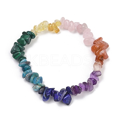 Chakra Natural Mixed Gemstone Chips Stretch Bracelets for Women BJEW-JB11633-02-1