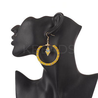 Glass Seed Braided Ring & Rhombus Dangle Earrings EJEW-MZ00050-1