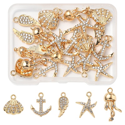 25Pcs 5 Style Alloy Crystal Rhinestone Pendants FIND-FS0004-14-1