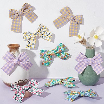 20Pcs 10 Colors Flower/Tartan Pattern Cloth Bowknot for Costume Ornaments FIND-GF0004-73-1