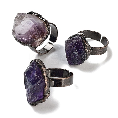 Rough Raw Natural Amethyst Irregular Nugget Open Cuff Ring G-A221-10-1