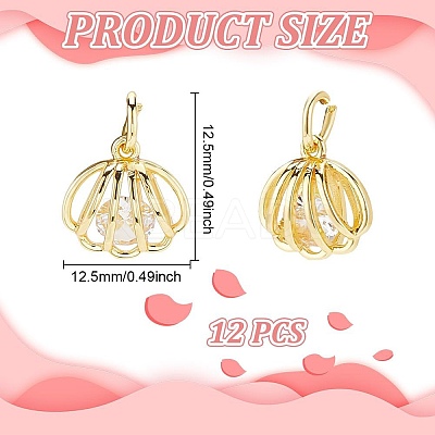 12Pcs Rack Plating Brass Clear Cubic Zirconia Pendants KK-GO0001-78-1