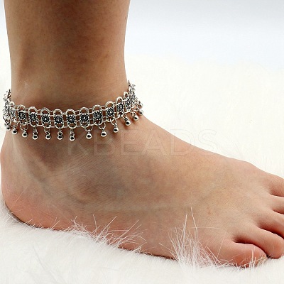 Bohemian Flower Tassel Alloy Anklets for Women LS-AJEW-B107-02-1
