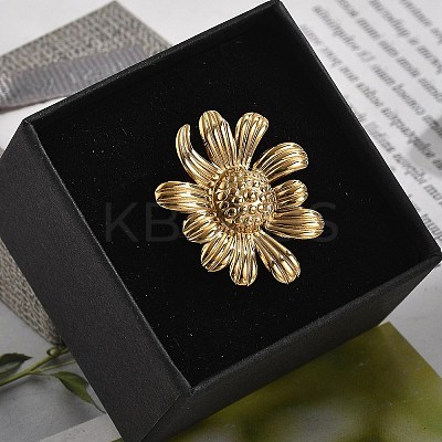 Flower 304 Stainless Steel Open Cuff Ring for Women LS-RJEW-M049-04G-1