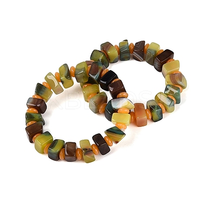 Natural Agate(Dyed & Heated) Square and Rondelle Resin Beaded Stretch Bracelets for Unisex BJEW-Q101-02B-1