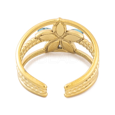 Flower 304 Stainless Steel Open Cuff Rings Ion Plating(IP) RJEW-G314-02G-1