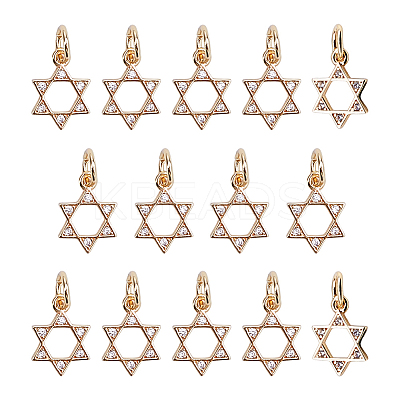 14Pcs Brass Micro Pave Clear Cubic Zirconia Charms KK-GO0002-27-1