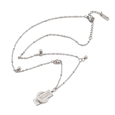 304 Stainless Steel Polymer Clay Rhinestone Rctangle Pendant Necklaces NJEW-U023-02P-1
