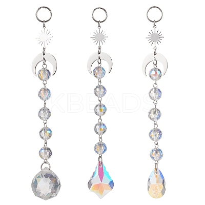 3Pcs Glass Teardrop Round Leaf Hanging Suncatchers Sets HJEW-JM04603-02-1
