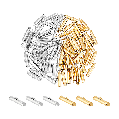 80Pcs 2 Colors 304 Stainless Steel Slide On End Clasp Tubes STAS-UN0060-23-1