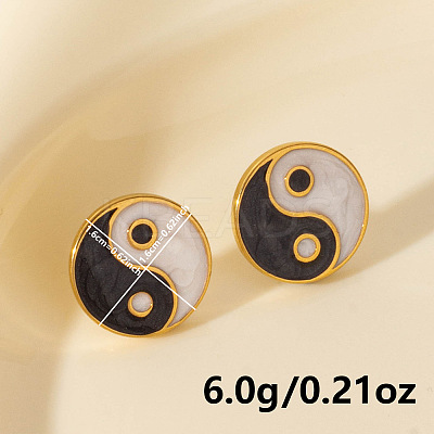 Retro Chinese Style 304 Stainless Steel Flat Round with Yin-yang Stud Earrings LS-MT2482-2-1