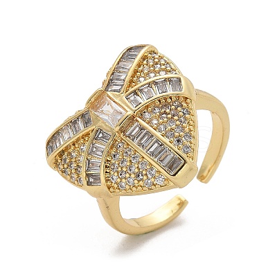 Brass Micro Pave Clear Cubic Zirconia Cuff Rings for Women RJEW-C126-03G-1