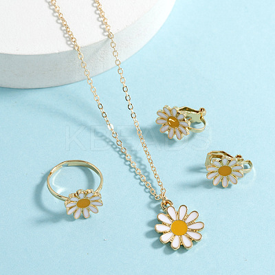 Daisy Alloy Enamel Pendant Necklaces & Earrings & Rings Sets FS-WG99D8E-01-1