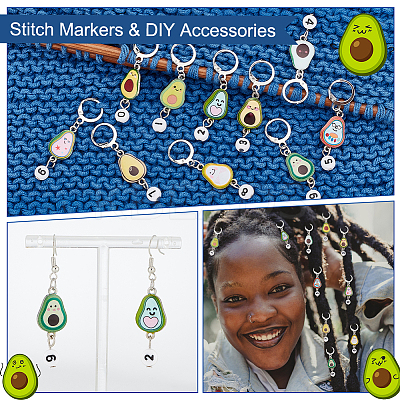 Alloy Enamel & Acrylic Pendant Locking Stitch Markers HJEW-AB00114-1