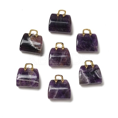 Natural Amethyst Brass Pendants KK-E274-01G-18-1