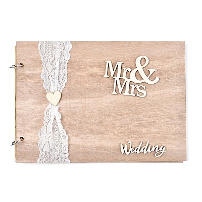 Wooden Wedding Guestbooks Notepad LS-AJEW-M206-17-1