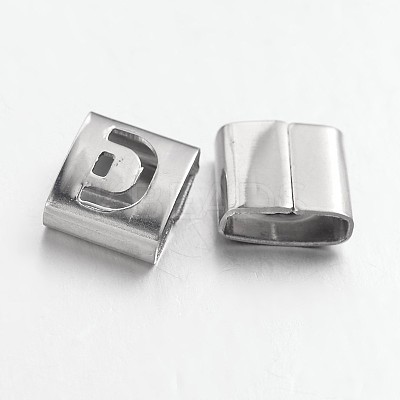 Tarnish Resistant Letter Style 201 Stainless Steel Square Slide Charms STAS-L132-01-1