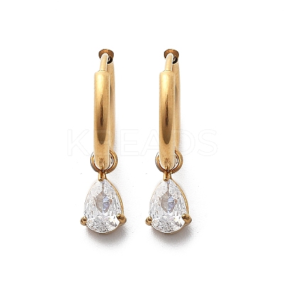 Ion Plating(IP) 304 Stainless Steel Micro Pave Cubic Zirconia Hoop Earrings STAS-R004-05G-02-1