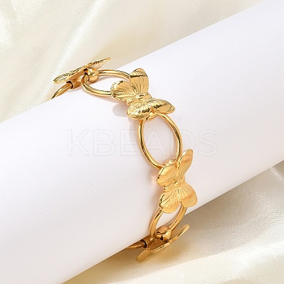304 Stainless Steel Butterfly & Oval Link Bracelets for Women  BJEW-U023-03G-1