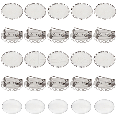 30 Sets Blank Dome Glass Oval Brooch JEWB-UN0001-05-1