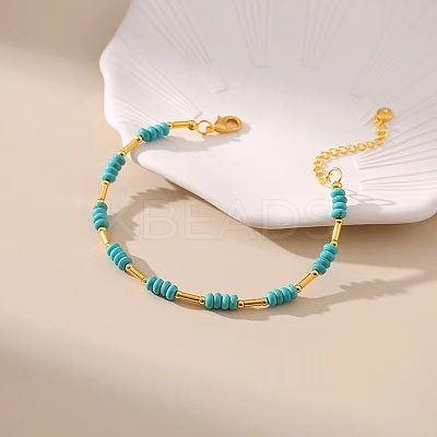 Synthetic Turquoise & Brass Beaded Bracelets for Women OR9235-1