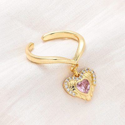 Brass Micro Pave Cubic Zirconia Open Cuff Rings for Women RJEW-U057-22A-G-1