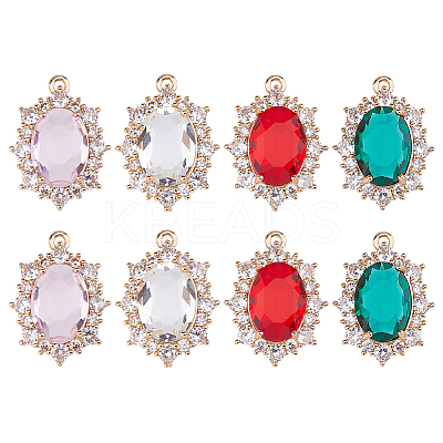 8Pcs 4 Colors Brass Micro Pave Cubic Zirconia Pendants KK-FH0008-06-1
