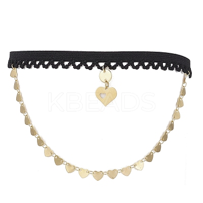 Brass Heart Tassel Thigh Leg Chains AJEW-AN00653-1