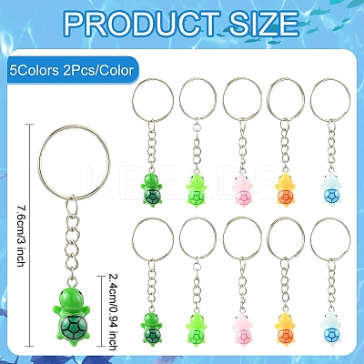 10Pcs 5 Colors Resin Tortoise Pendant Keychain KEYC-FS00018-1