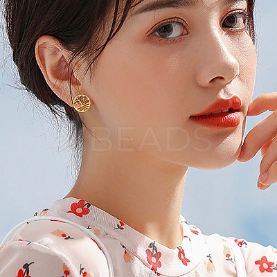 6 Pairs 6 Style Butterfly & Leaf & Tree of Life & Cat Claw Print & Music Note & Wave 316 Surgical Stainless Steel Stud Earrings for Women JE932A-1
