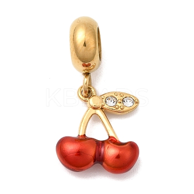 304 Stainless Steel Red Enamel Fruit European Dangle Charms STAS-D153-26G-1