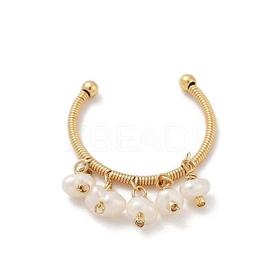 Brass Natural Freshwater Pearl Adjustable Open Cuff Rings for Women RJEW-U064-01G-1