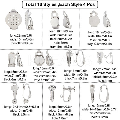 36Pcs 9 Style 304 Stainless Steel Clip-on Earring Findings STAS-SC0003-70-1