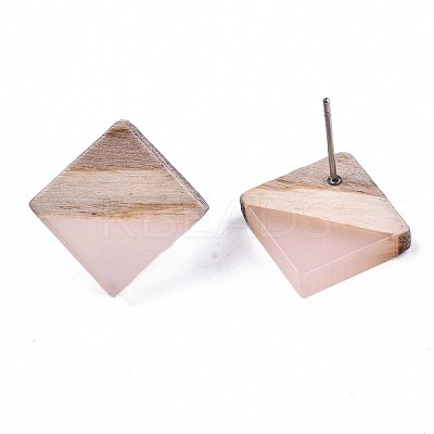Transparent Resin & Wood Stud Earrings EJEW-N017-005A-A05-1